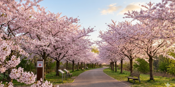 Ein rosafarbener Traum auf dem Mauerweg: Die TV-Asahi-Kirschblütenallee in Teltow (C)BerlinMagazine.de