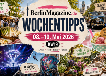 BerlinMagazine.de Wochentipps fürs Wochenende vom 08. bis 10. Mai 2026 mit Primavera Spargelfest, Classic Days, Gelato Week, EHRLICH BROTHERS und mowe Festival
