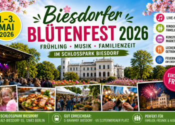 Biesdorfer Blütenfest 2026 im Schlosspark Biesdorf mit Schloss, Frühlingsblüten, Musik, Marktständen und Familienprogramm.