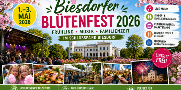 Biesdorfer Blütenfest 2026 im Schlosspark Biesdorf mit Schloss, Frühlingsblüten, Musik, Marktständen und Familienprogramm.
