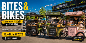 Bites & Bikes Berlin 2026 Streetfood Festival mit Cargo Bikes im Jules B-Part am Gleisdreieck