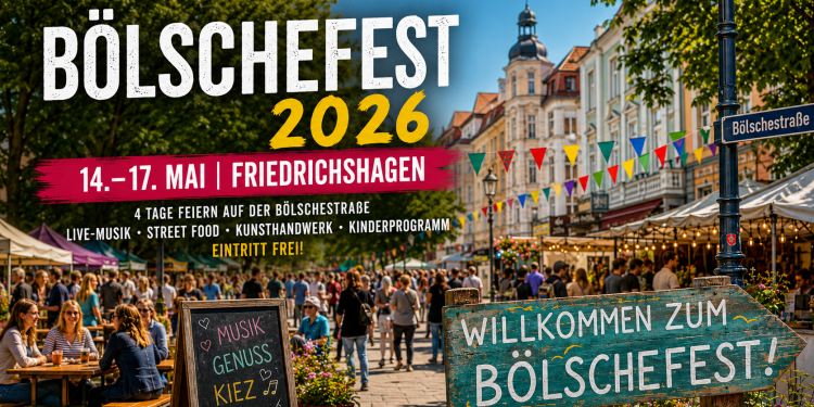 Bölschefest 2026 in Berlin-Friedrichshagen mit Live-Musik, Street Food, Kunsthandwerk und Kinderprogramm auf der Bölschestraße