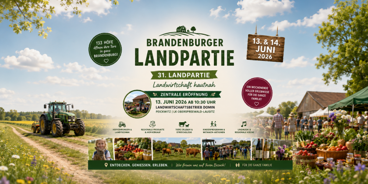 Brandenburger Landpartie 2026 mit offenen Bauernhöfen regionalen Produkten Tieren und Familienprogramm