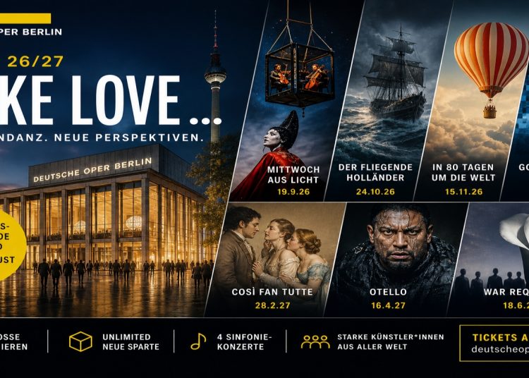 Deutsche Oper Berlin Saison 2026/27 mit neuer Intendanz Aviel Cahn, Motto Make Love, Premieren, Unlimited und Opernhaus an der Bismarckstraße.