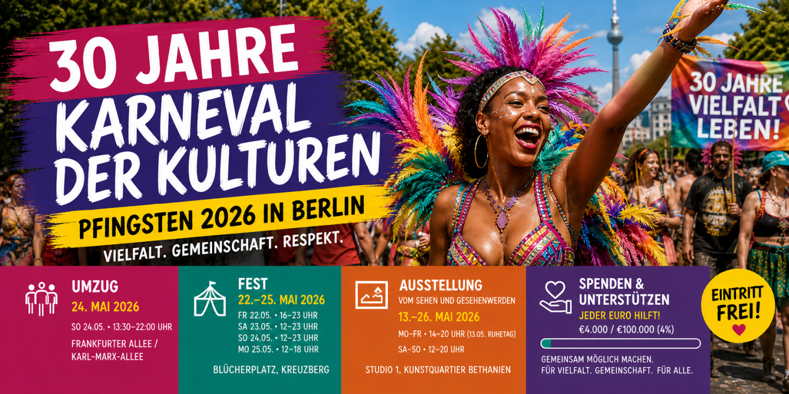Karneval der Kulturen Berlin 2026: Umzug, Route, Straßenfest & Termine