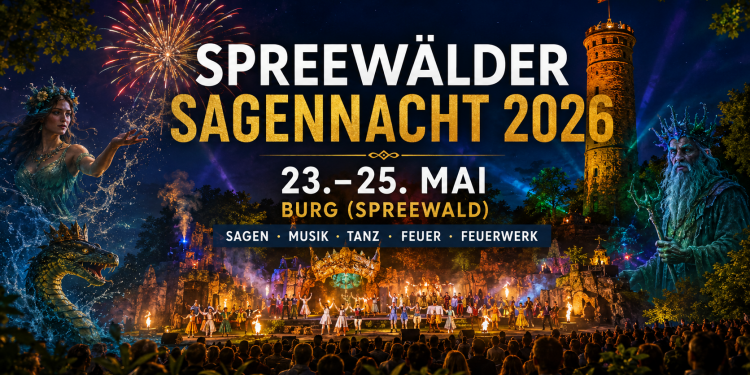 Spreewälder Sagennacht 2026 in Burg Spreewald mit Open Air Bühne Bismarckturm Sagenwelt und Feuerwerk