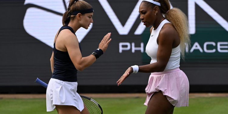 Serena Williams beim Doppel der Berlin Tennis Open 2026 im Steffi-Graf-Stadion