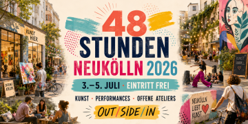 Bunte Neuköllner Straßenszene mit offenen Ateliers, Kunst, Performance und Street Art zum Festival 48 Stunden Neukölln 2026