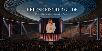 Helene Fischer Guide Berlin 2026 mit Konzertszene im Olympiastadion Berlin, 360-Grad-Bühne, Publikum und Datum 13. Juni 2026