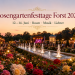 Rosengartenfesttage Forst 2026 im Ostdeutschen Rosengarten mit Rosenbeeten, Wasserspielen, Abendlichtern, Bühne und Feststimmung