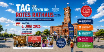 Tag der offenen Tür im Roten Rathaus Berlin 2026 mit Besuchern, offenen Sälen, Talks und Demokratieprogramm