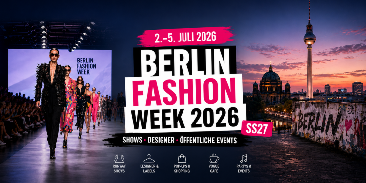 Berlin-Fashion-Week-Collage mit Laufsteg, Models, Fernsehturm und Berliner Skyline