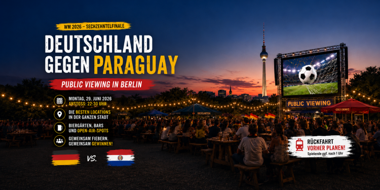 Public Viewing in Berlin zu Deutschland gegen Paraguay mit Fußballfans, Großleinwand und Berliner Fernsehturm