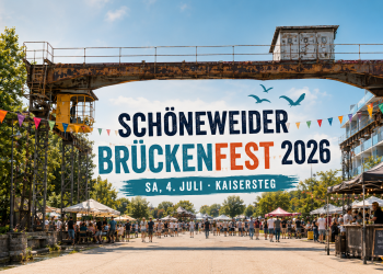 Schöneweider Brückenfest 2026 am Kaisersteg mit Marktständen, Besuchern und Industriekulisse in Schöneweide