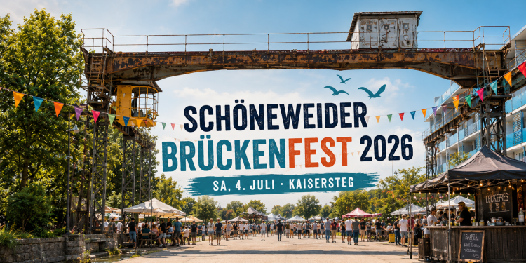 Schöneweider Brückenfest 2026 am Kaisersteg mit Marktständen, Besuchern und Industriekulisse in Schöneweide
