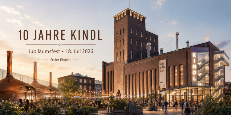 KI-generiertes Beitragsbild zum Jubiläumsfest 10 Jahre KINDL Berlin am 18. Juli 2026