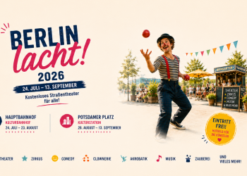 Straßenkünstler beim Festival Berlin lacht! 2026 am Hauptbahnhof und Potsdamer Platz