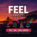 Feel Festival 2026 am Bergheider See mit Festivalbühne, Publikum und F60 bei Sonnenuntergang