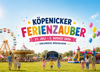 Köpenicker Ferienzauber 2026 auf der Kirchwiese Müggelheim mit Fahrgeschäften, Hüpfburgen und Familienprogramm