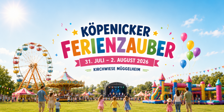 Köpenicker Ferienzauber 2026 auf der Kirchwiese Müggelheim mit Fahrgeschäften, Hüpfburgen und Familienprogramm