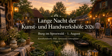 Lange Nacht der Kunst- und Handwerkshöfe 2026 in Burg im Spreewald mit beleuchteten Höfen, Kunsthandwerk und Fließ