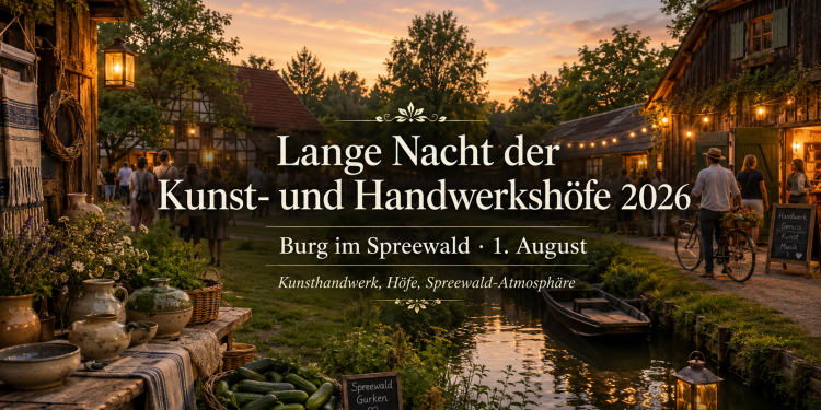 Lange Nacht der Kunst- und Handwerkshöfe 2026 in Burg im Spreewald mit beleuchteten Höfen, Kunsthandwerk und Fließ