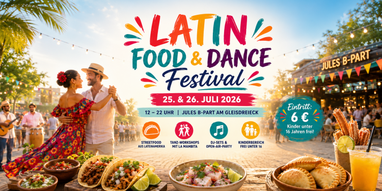 Latin Food & Dance Festival Berlin 2026 mit Streetfood, Salsa, Tanzworkshops, DJ-Sets und Sommerstimmung am Jules B-Part