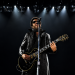 Lenny Kravitz mit schwarzer Gitarre und Sonnenbrille bei einem Konzert unter hellem Bühnenlicht
