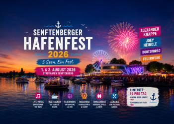 Senftenberger Hafenfest 2026 mit Bootskorso, Riesenrad, Bühne und Feuerwerk am Stadthafen