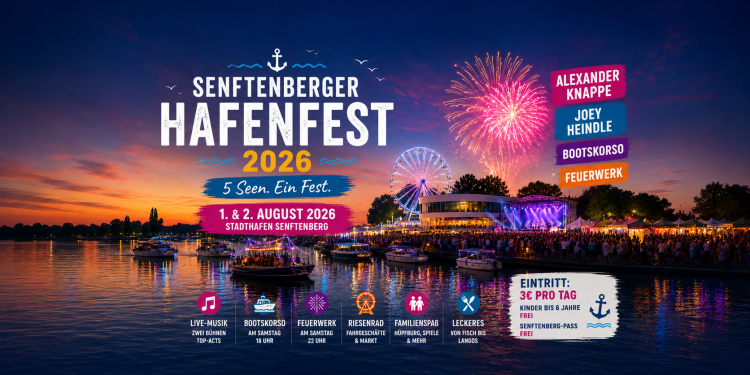 Senftenberger Hafenfest 2026 mit Bootskorso, Riesenrad, Bühne und Feuerwerk am Stadthafen