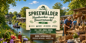 Spreewälder Handwerker- und Bauernmarkt 2026 in Burg mit Marktständen und Spreewaldfließ