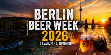 Berlin Beer Week 2026 mit Craft-Beer-Gläsern vor Berliner Skyline und Spree