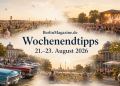 Collage mit Open-Air-Festival, Konzertpublikum, US-Oldtimern und sommerlichen Berlin-Motiven für die Wochenendtipps