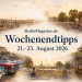 Collage mit Open-Air-Festival, Konzertpublikum, US-Oldtimern und sommerlichen Berlin-Motiven für die Wochenendtipps