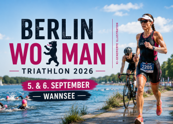 BerlinWoMan Triathlon 2026 am Wannsee mit Schwimmern, Radfahrer und Läuferin