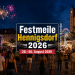 Festmeile Hennigsdorf 2026 mit Bühne, Feuerwerk, Riesenrad, Buden und Besuchern in der Innenstadt