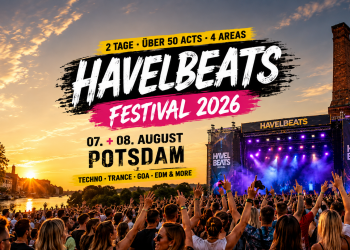 Havelbeats Festival 2026 in Potsdam mit großer Bühne, Publikum und Sonnenuntergang an der Schiffbauergasse