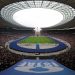 Volles Olympiastadion Berlin beim ISTAF mit der blauen Leichtathletikbahn