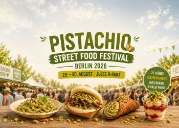 Pistachio Street Food Festival Berlin 2026 mit Pistaziengerichten, Foodständen und Festivalbesuchern