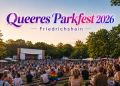 Queeres Parkfest Friedrichshain 2026 im Freiluftkino mit Bühne und vielen Besuchern