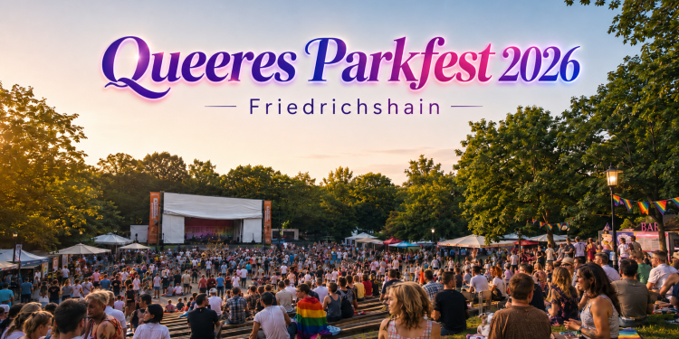 Queeres Parkfest Friedrichshain 2026 im Freiluftkino mit Bühne und vielen Besuchern