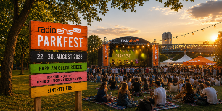 radioeins Parkfest 2026 im Park am Gleisdreieck mit Bühne, Publikum und kostenlosem Open-Air-Programm
