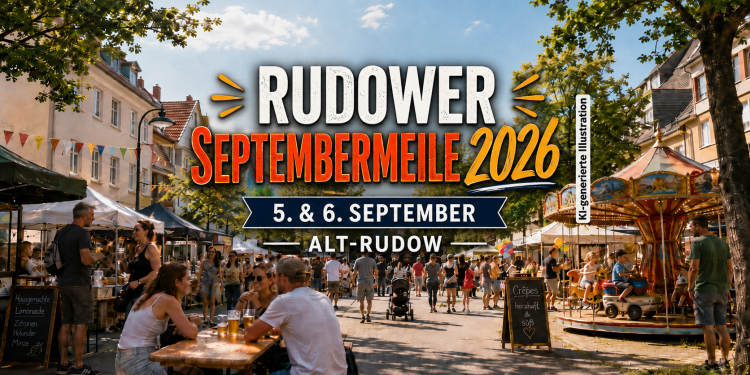 Rudower Septembermeile 2026 mit Marktständen, Familien und Kinderkarussell beim Straßenfest in Alt-Rudow