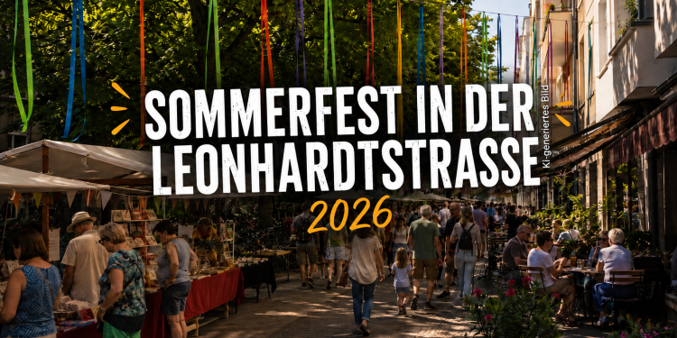 Sommerfest in der Leonhardtstraße 2026 in Berlin-Charlottenburg mit Marktständen, Außengastronomie und Besuchern