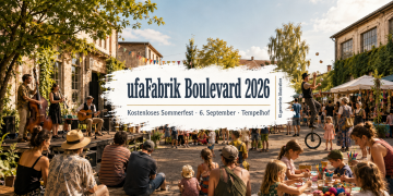 ufaFabrik Boulevard 2026 mit Live-Musik, Straßenkunst, Familienprogramm und Markt in Berlin-Tempelhof