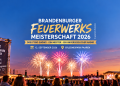KI-generierte Illustration zur Brandenburger Feuerwerks-Meisterschaft 2026 mit drei Feuerwerksshows über dem Erlebnispark Paaren