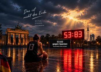 KI-generierte Illustration zur 53:83-Niederlage Deutschlands gegen Spanien bei der Basketball-WM Frauen 2026