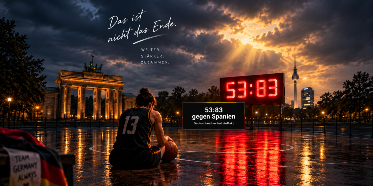 KI-generierte Illustration zur 53:83-Niederlage Deutschlands gegen Spanien bei der Basketball-WM Frauen 2026