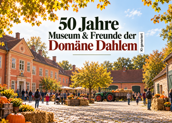 KI-Illustration zum Jubiläumsfest 50 Jahre Museum und Freunde der Domäne Dahlem