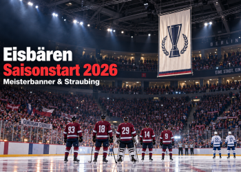 Eisbären Berlin vor dem DEL-Saisonstart 2026 mit Meisterbanner und Straubing in der Uber Arena